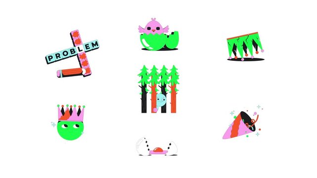 Creative funky flash messages animation pack. Crossword unsolved. Playful characters. Animated error success states. UI done failure web design. Onboarding micro UX motion. Flat concepts 4K video