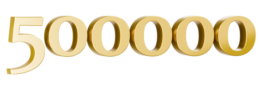 Shiny metallic gold 3D number 500000