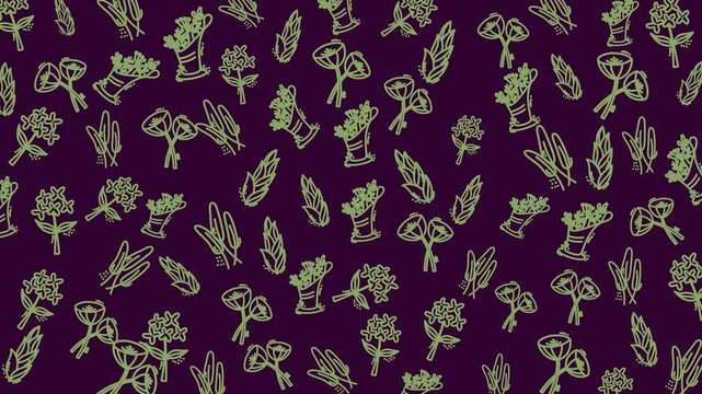 Floral doodle with stylized flowers and leaves, suitable for surface patterns, packaging design, stationery, and textile prints. Great for creative projects.