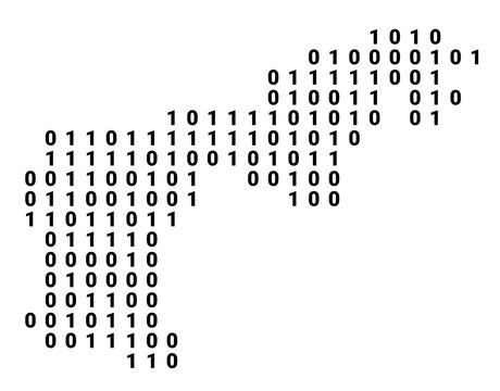 Digital Map of the Kanton Appenzell Ausserrhoden (Switzerland) showing the territory with a binary pattern of 0 and 1
