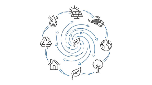 Ecological Cycle Representation: A graphic portrayal of a balanced ecological system, encompassing elements of sustainability, renewal, and environmental equilibrium. 