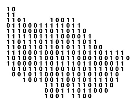 Digital Map of the Kanton Zug (Switzerland) showing the territory with a binary pattern of 0 and 1