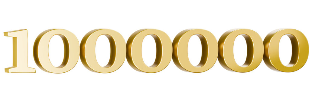 Metallic gold 3D render of number 1000000