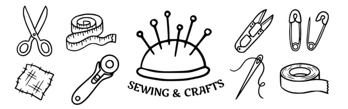 Sewing and crafts adventure badges Doodle Vector Illustration