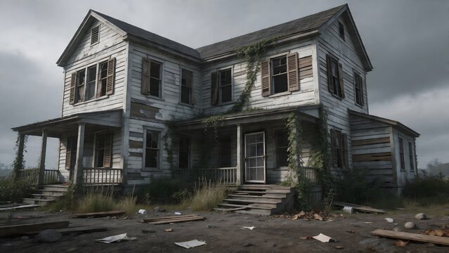 Old abandoned house with overgrown vines
