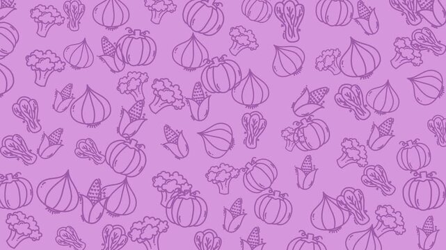 Vegetable doodles create a vibrant repeating pattern perfect for food packaging, kitchen decor, and healthy lifestyle designs. Ideal for wallpaper, textiles, and social media posts.