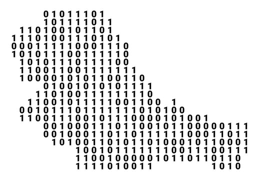 Digital Map of the County Taurages (Lithuania) showing the territory with a binary pattern of 0 and 1
