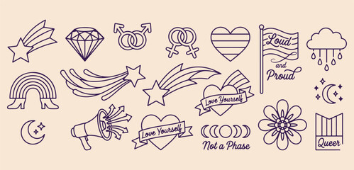 Romantic celestial doodles, shooting star vector, heart banner sketches, love symbol set, mystical heart icons, hand drawn romance, celestial love graphics   © Geetaroy
