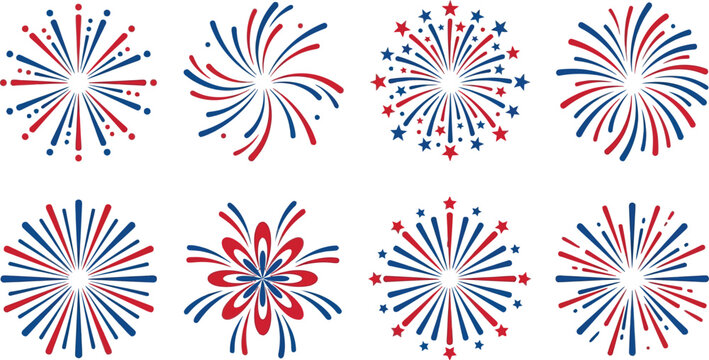 Independence day fireworks collection patriotic vector graphics for july 4th celebrations american holiday designs