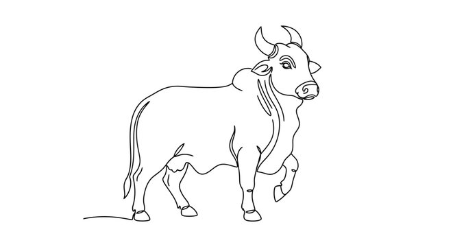 Minimalist Line Drawing of a Steady-Baced Bull with Gentle Facial Expression and Horns, Simplistic Artistic Representation in
