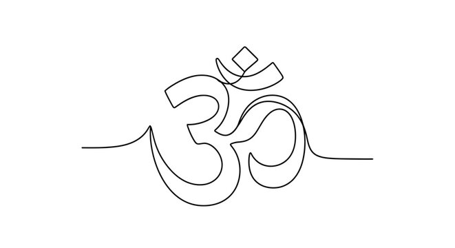Minimalist line art of the sacred Hindu symbol Om representing spiritual consciousness and universal sound with simplicity and