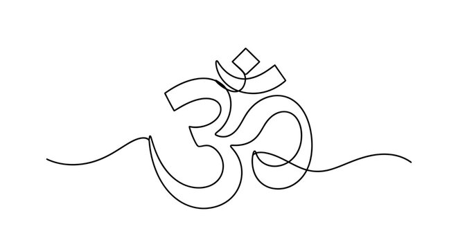 Minimalist Line Art of the Om Symbol Incorporating Chakra Elements in Black and White