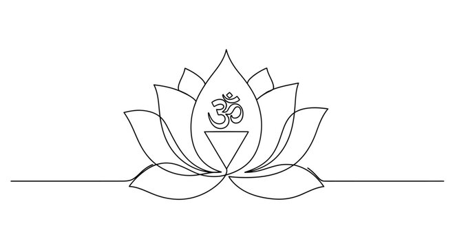 Minimalist Line Art of a Lotus Flower with Om Symbol for Meditation and Spiritual Practice