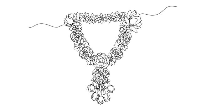 Intricate floral necklace design featuring detailed flower arrangements and elegant hanging elements for jewelry or decorative art