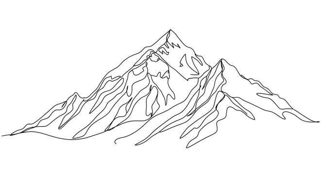 Minimalist Line Drawing of Majestic Mountain Range with Peaks and Valleys