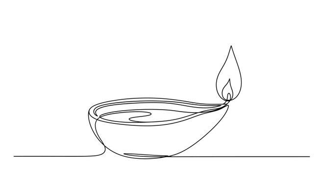 Minimalist Line Drawing of a Traditional diya Lamp with Flame for Cultural Celebrations and Artistic Decor