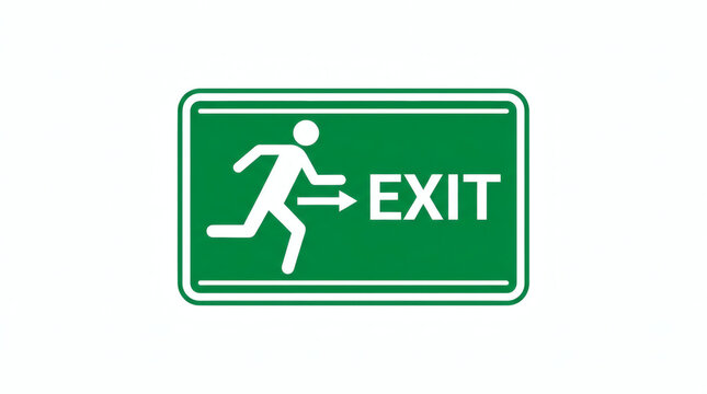 Standard emergency exit sign depicting a running figure and arrow, providing clear directional guidance for safe evacuation and public safety compliance within various environments