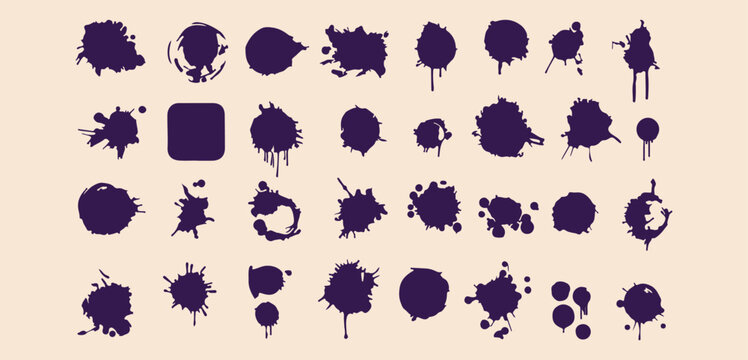 Urban paint splatter icons, edgy graffiti drip graphics, creative ink spray doodles, modern street art symbols, aggressive paint drop art, versatile graphic design elements, artistic messy splatter se