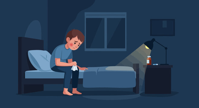 A Lonely Person Experiencing Sadness in a Dark Room and Feeling Down Emotionally