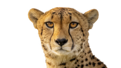 Close-up portrait of a cheetah s head with distinctive tear marks, isolated on transparent background © Johnson