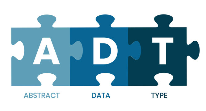 ADT, ABSTRACT DATA TYPE acronym. Concept with keyword and icons. Flat vector illustration. Isolated on white.	