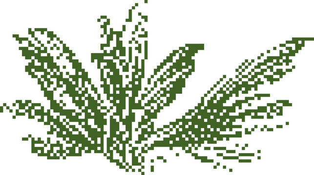 Pixelated cannabis leaf pattern with green tones on white background