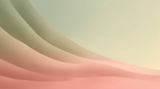 Diagonally sweeping overlapping curved bands in wide pastel panorama with granular texture and serene lighting
