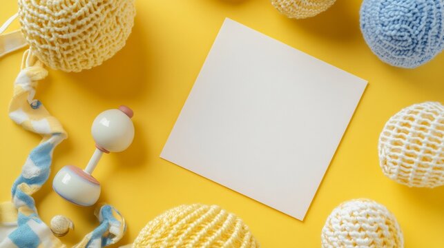 New Baby Card with a baby rattle on the left side leaving a blank space area on the right side for a welcoming message