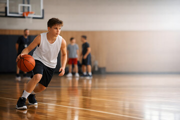Fototapeta premium young man playing basketball sports template