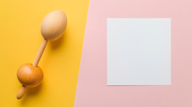 New Baby Card with a baby rattle on the left side leaving a blank space area on the right side for a welcoming message
