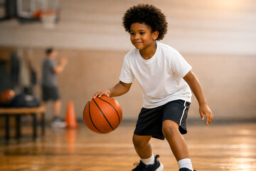 Naklejka premium young boy playing basketball action template