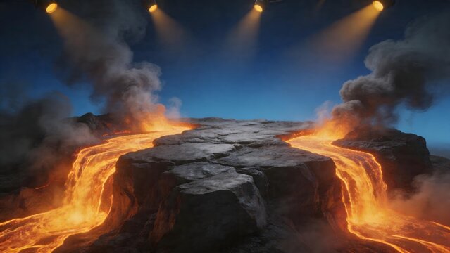 Lava flow on rocky terrain
