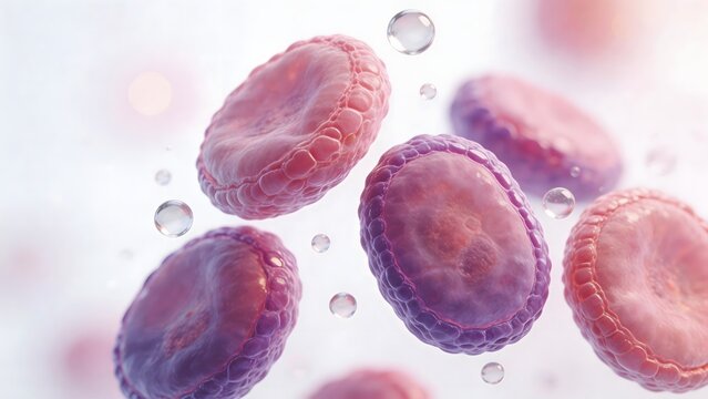 Microscopic view of cells and bubbles
