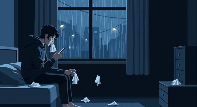 A Person Dealing With Sadness And Comforting Themselves While Looking At Phone