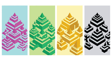 Obraz premium Isometric Abstract Pyramid Architecture Vector Illustration Set for Creative Branding, Modern Web Design & Digital Art Backgrounds (EPS)