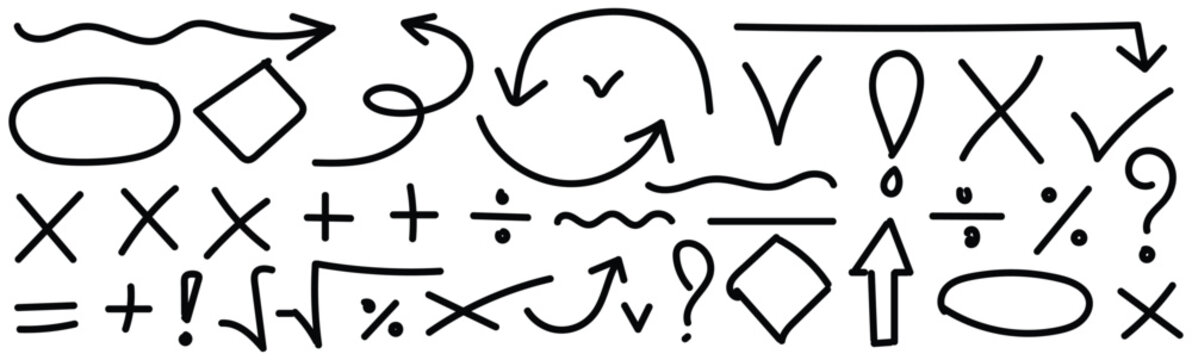 Hand drawn mathematical and symbolic elements collection for education and design