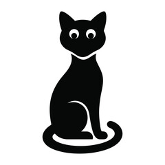 Sitting Black Cat Silhouette - Feline Vector Icon with Eyes © Rakib