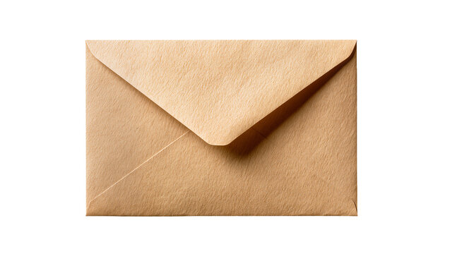 Brown kraft paper envelope with triangular flap, isolated on transparent background
