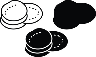 Minimalist black and white cotton pad and cosmetic round set with solid silhouette and line art styles for beauty skincare vector illustration © Abul