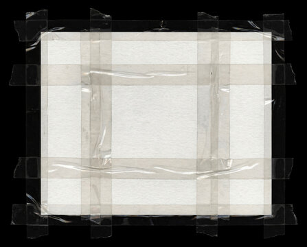 Transparent Sticky Tape Frame on White Paper Texture