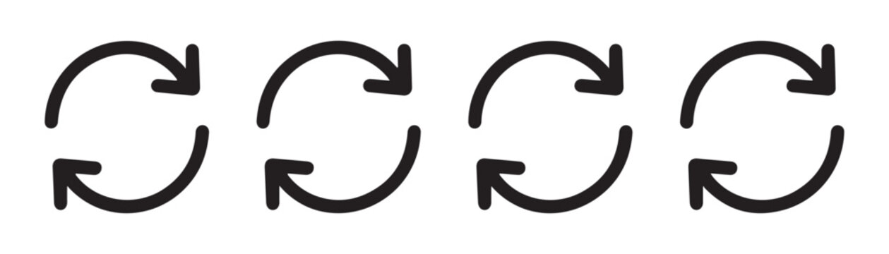 Four simple circular arrows indicating refresh, reload and rotation symbols, a set of modern loop icons.