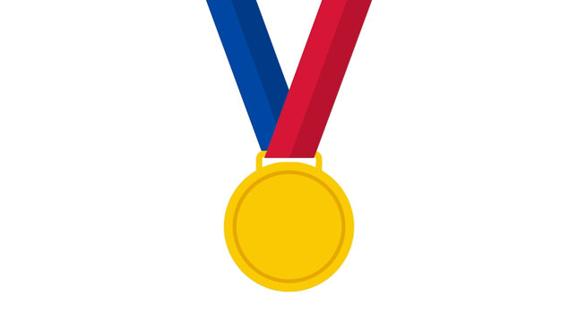 Golden Medal with Red and Blue Ribbon Illustrating Victory and Achievement.