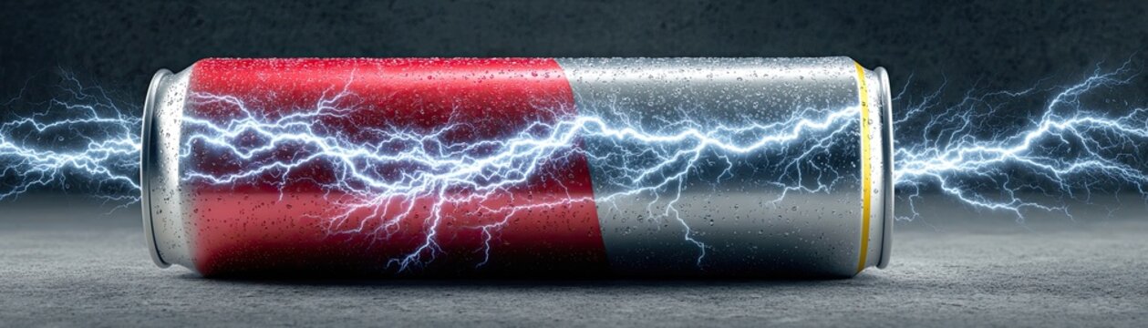A red and silver battery lies horizontally on a textured surface, with vivid electric sparks and lightning bolts emanating from its ends.