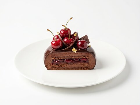 Half Cut Section of Luxurious Chocolate Cake with Cherry Filling