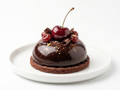 Mirror Glaze Chocolate Dome Cake with Cherries and Gold Dust