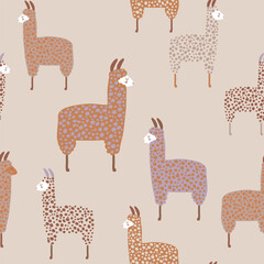 Seamless pattern with llama polka dots. Creative childish texture. Great for fabric, textile Vector Illustration. © solodkayamari