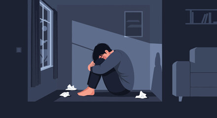 Fototapeta premium A Person In a Room Experiencing Sadness, Despair, Or Emotional Struggle