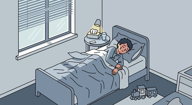 A Person In Bed Feeling Poorly, Surrounded By The Somberness Of A Dim Room
