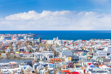 Colorful roofs of Reykjavik, capital of Iceland, from the top of the Hallgrimskirkja church © ilijaa