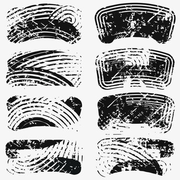 Set of grunge rolled ink stamp textures handmade with brayer. Letterpress vintage rough irregular rectangle vertical backgrounds Linocut relief printing shapes vector illustration transparent backdrop